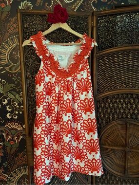Milly Los Angeles Orange White Ruffle Shift Dress Palm Beach vibes Size 8